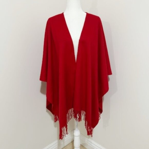 346 Brooks Brothers Jackets & Blazers - Brooks Brothers 346 Red Cashmere Wool Cape Wrap Poncho Shawl Sweater w/ Fringe